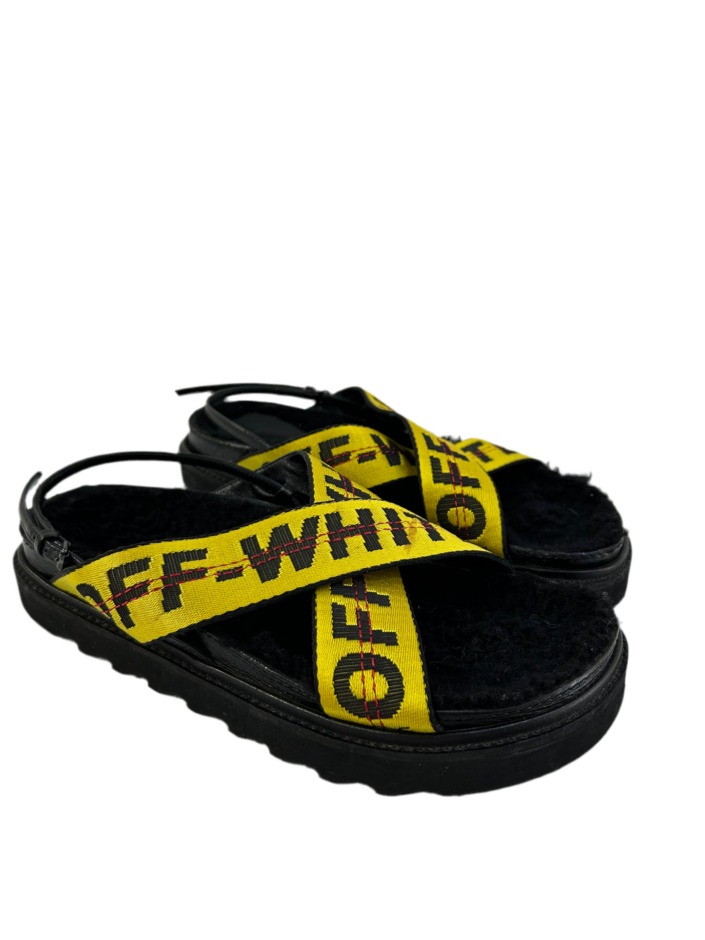 Off White Faux Fur Slip on Sandals 37