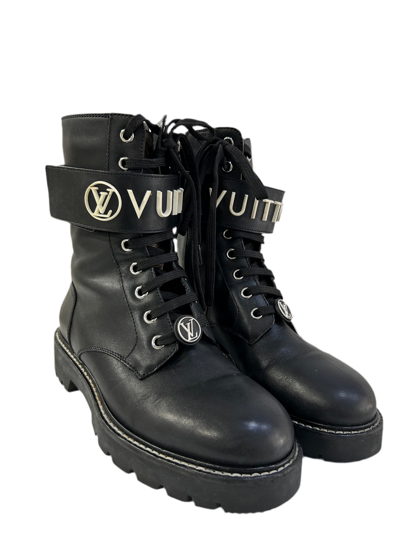 Louis Vuitton Black Leather Combat Boots 6.5