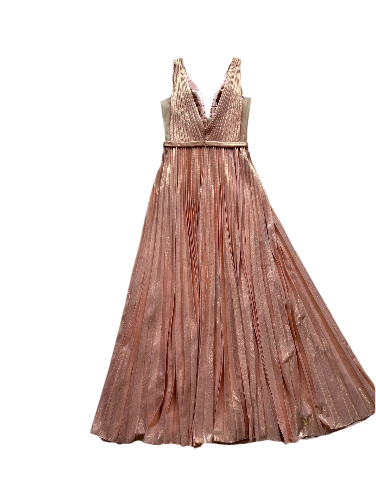 Peach Metallic A-line V-neck Dress