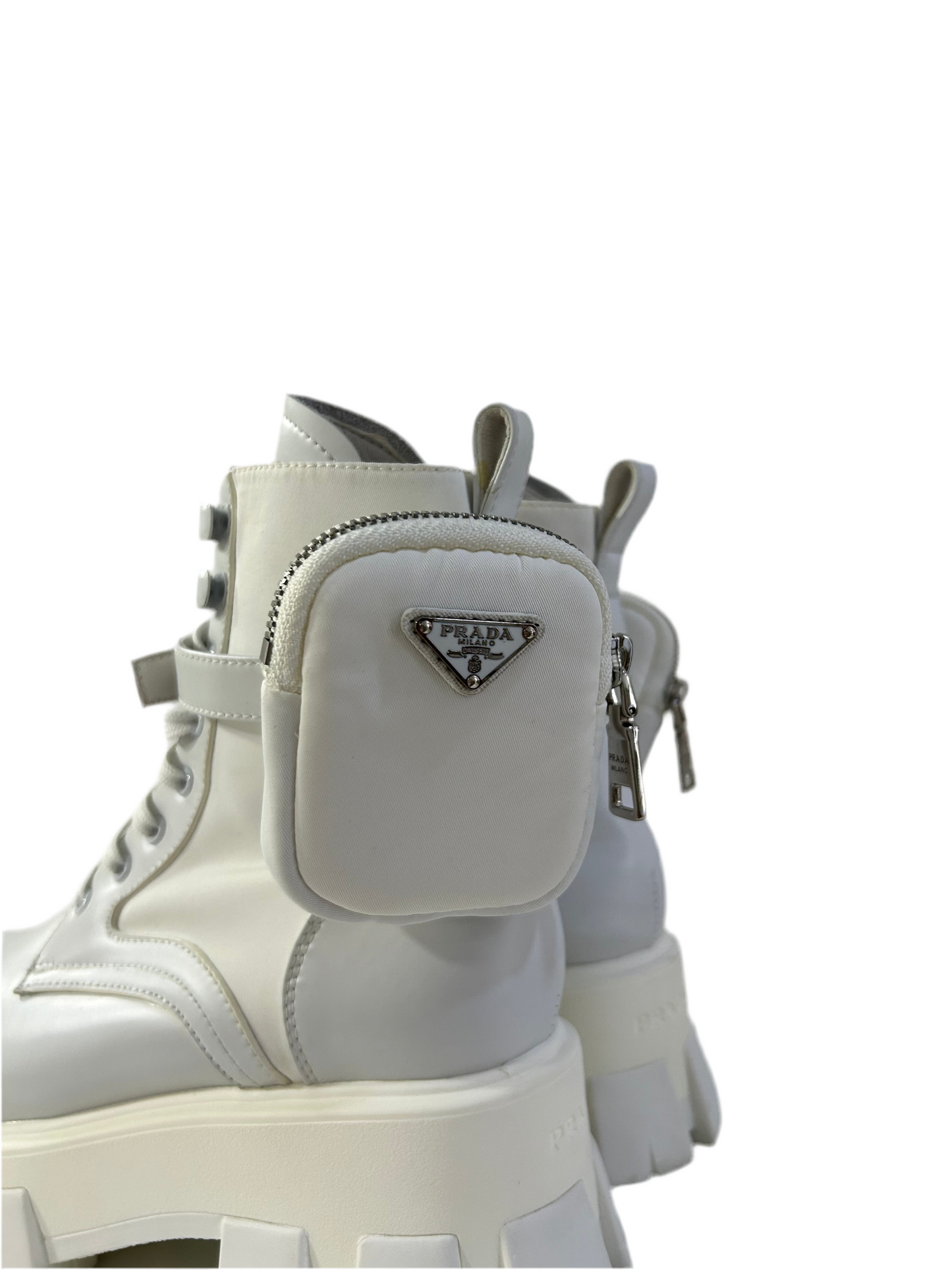 Prada Monolith White Leather Combat Boots 37