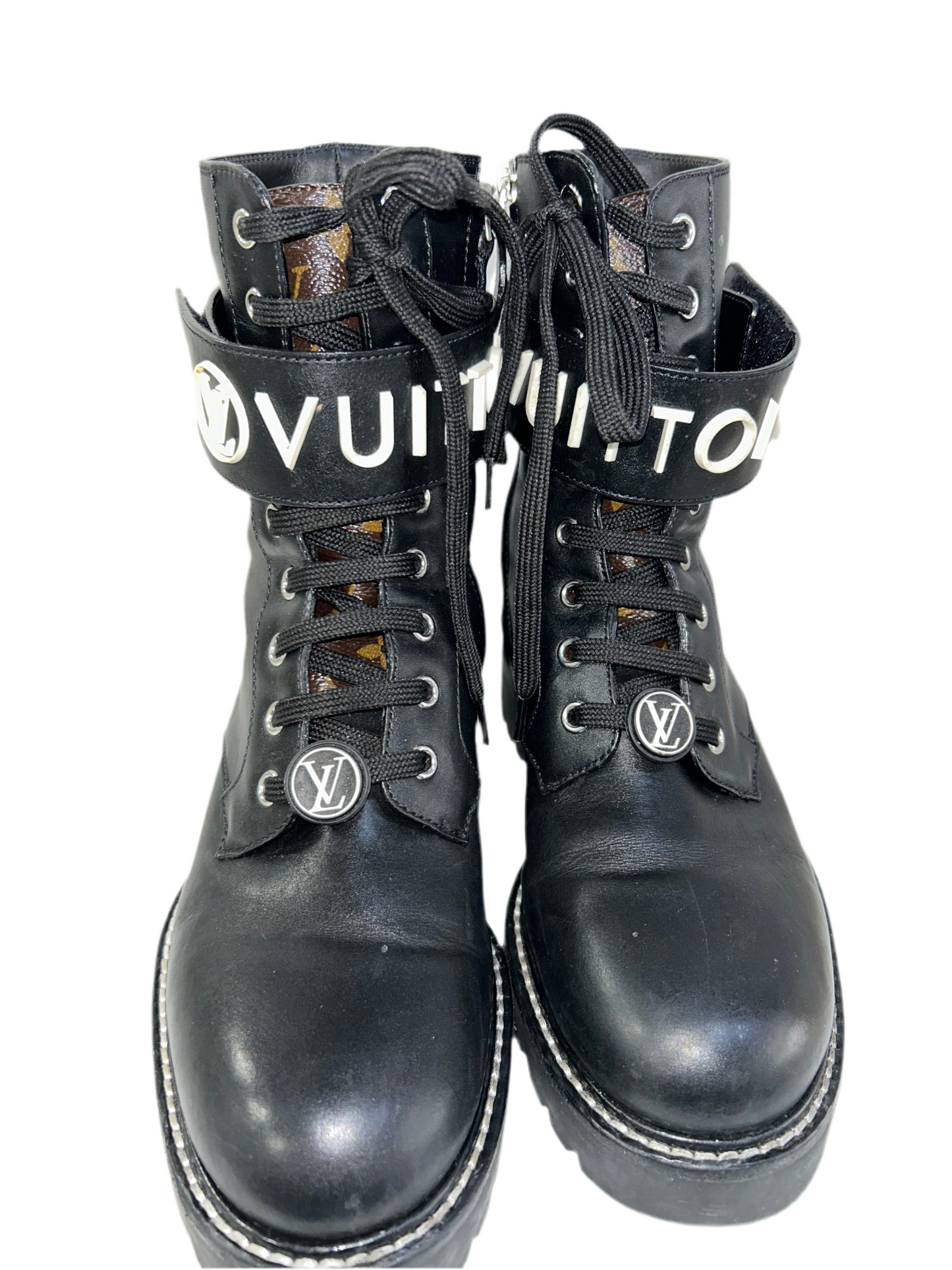 Louis Vuitton Black Leather Combat Boots 6.5