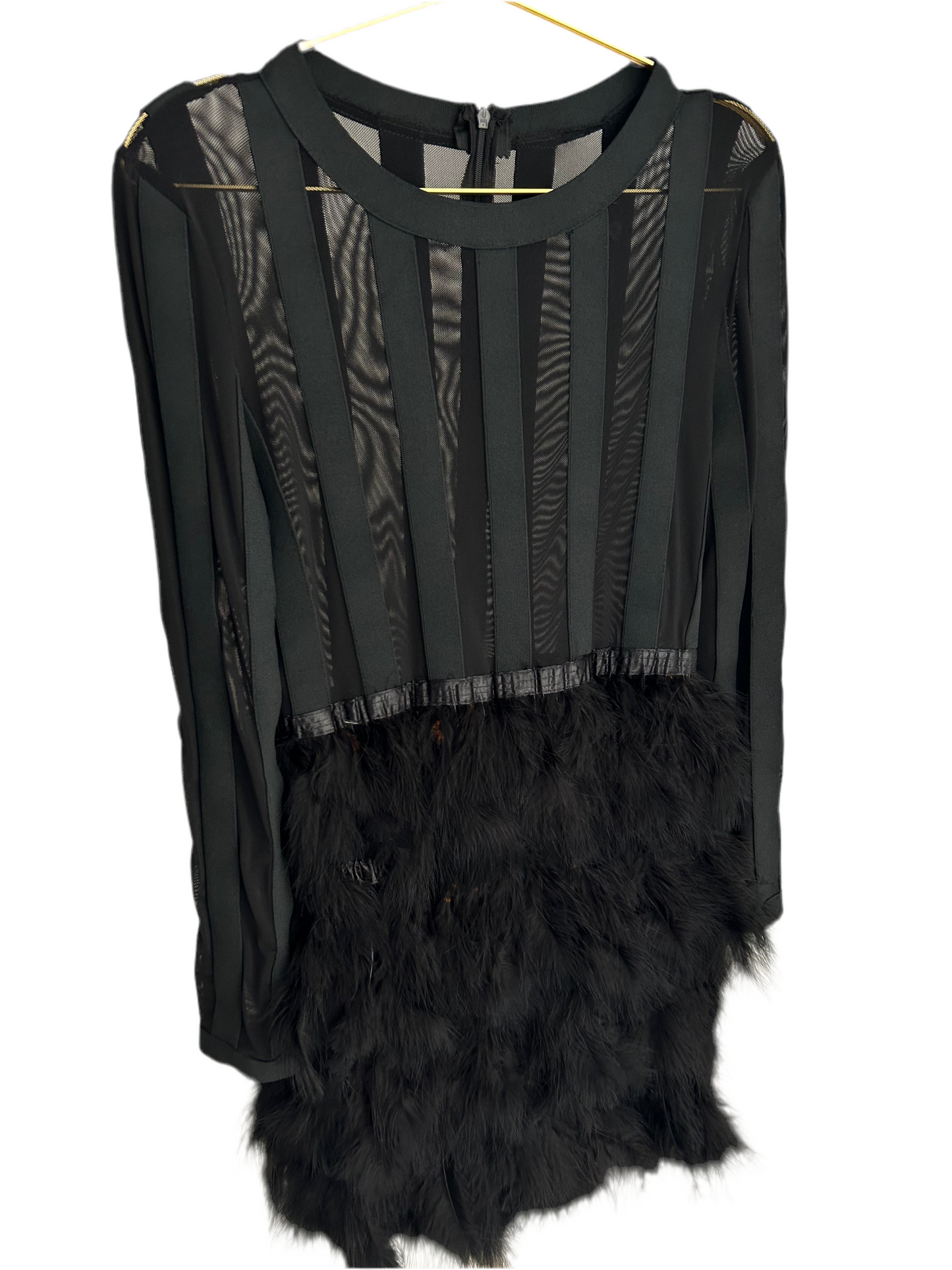Black Feather Mesh Dress