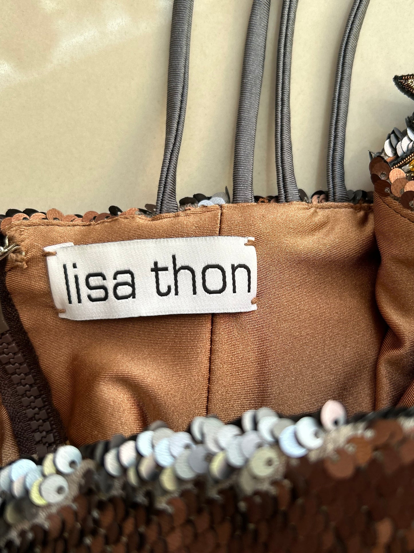 Assymetrical One Shoulder Two Tone Sequins Dress S