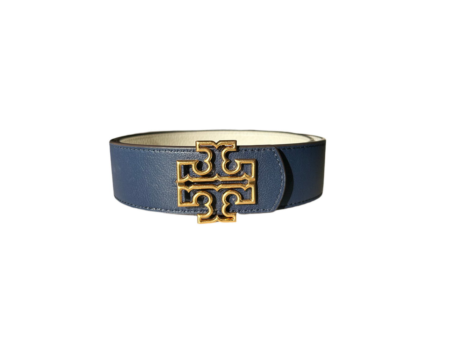 Tory Burch Britten Reversible Belt Ivory/Navy
