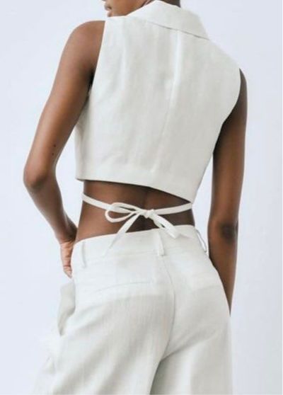 White Linen Crop Vest