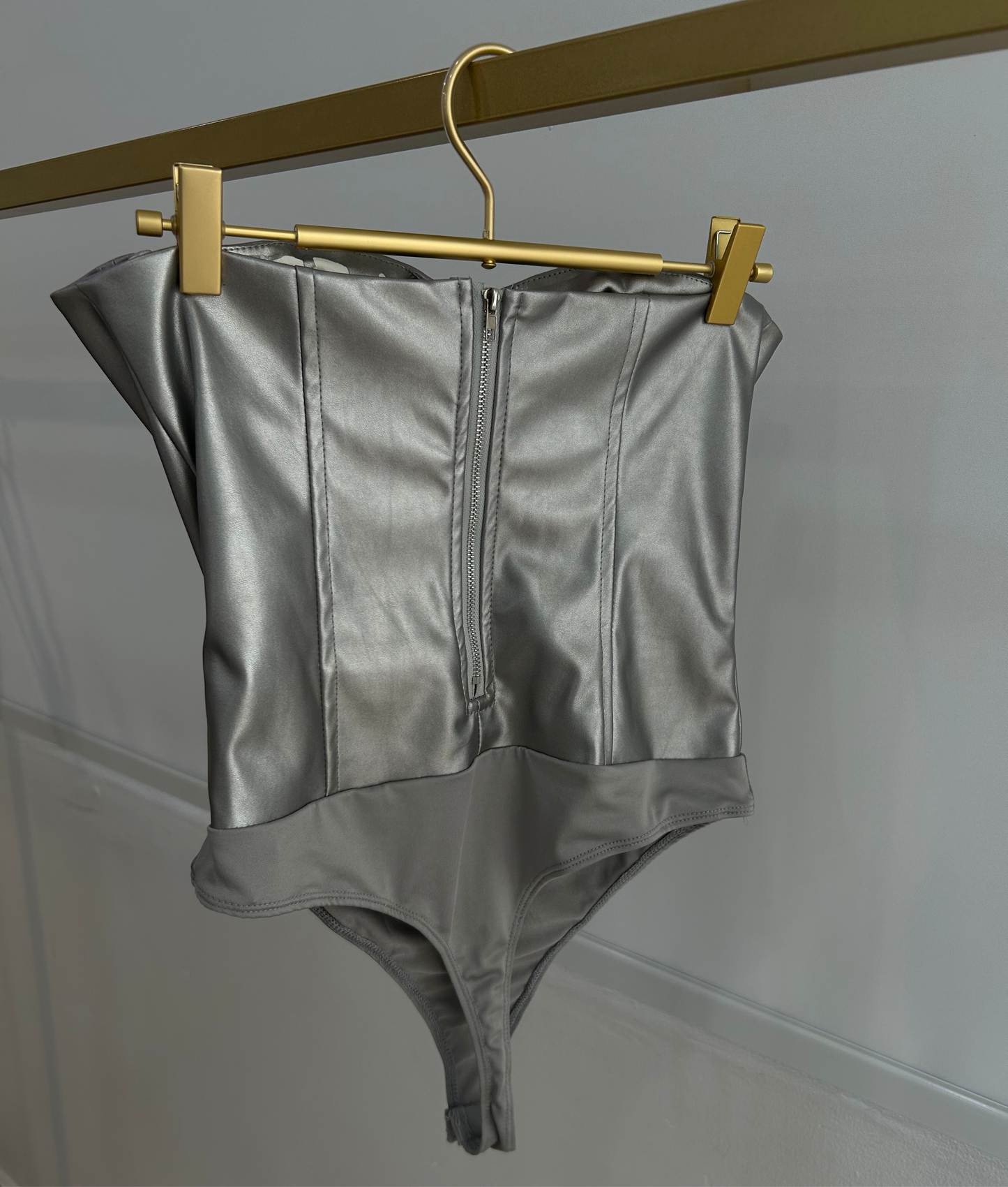 Metallic strapless bodysuit