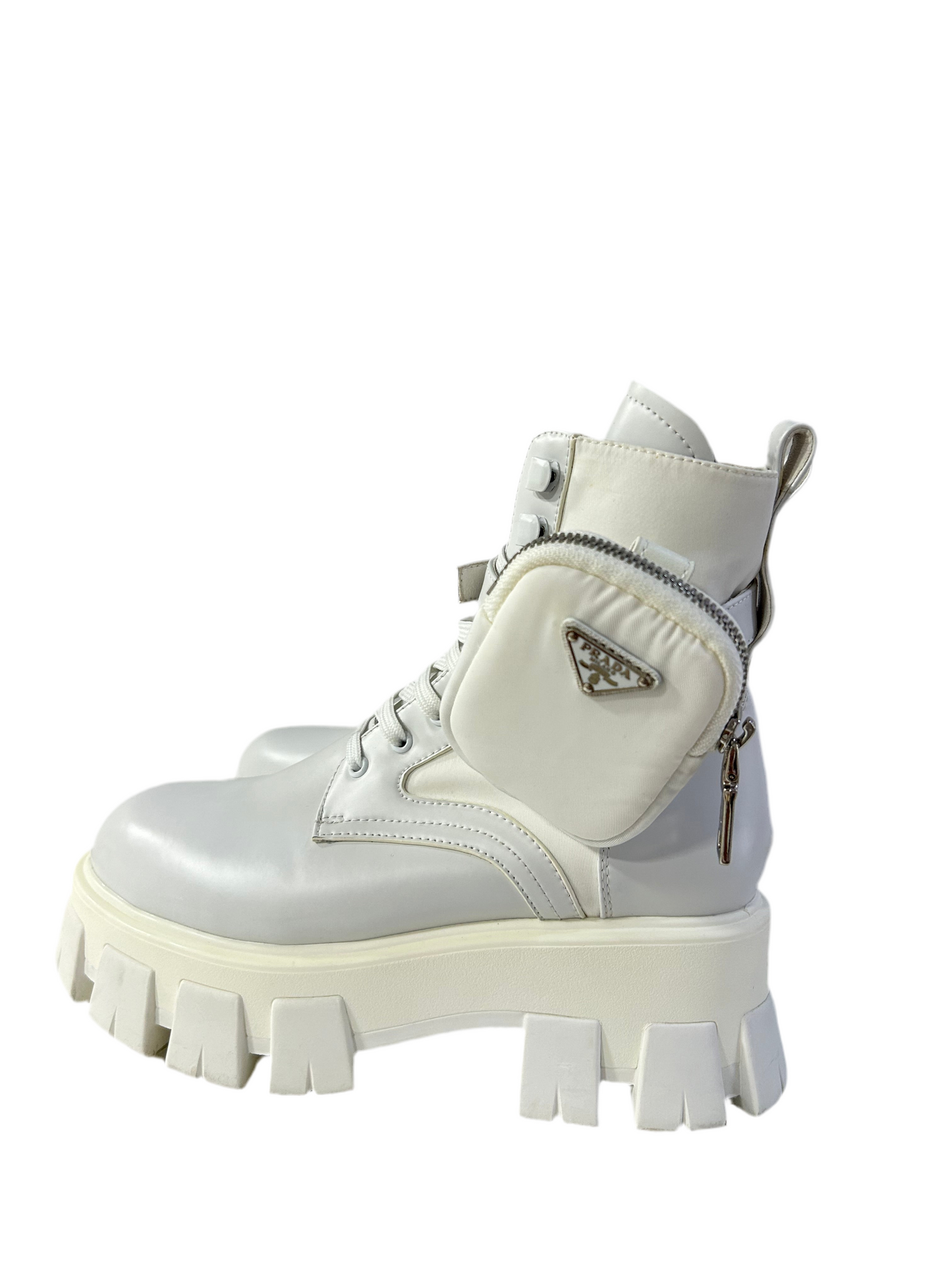 Prada Monolith White Leather Combat Boots 37