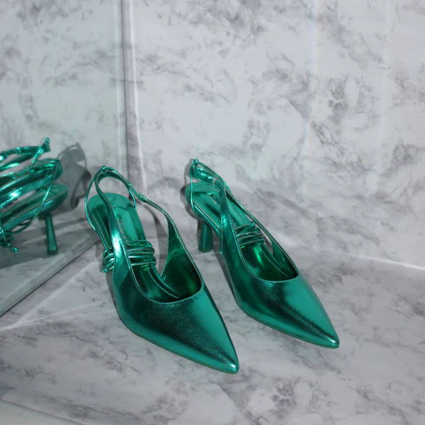Metallic green pointed heels 8
