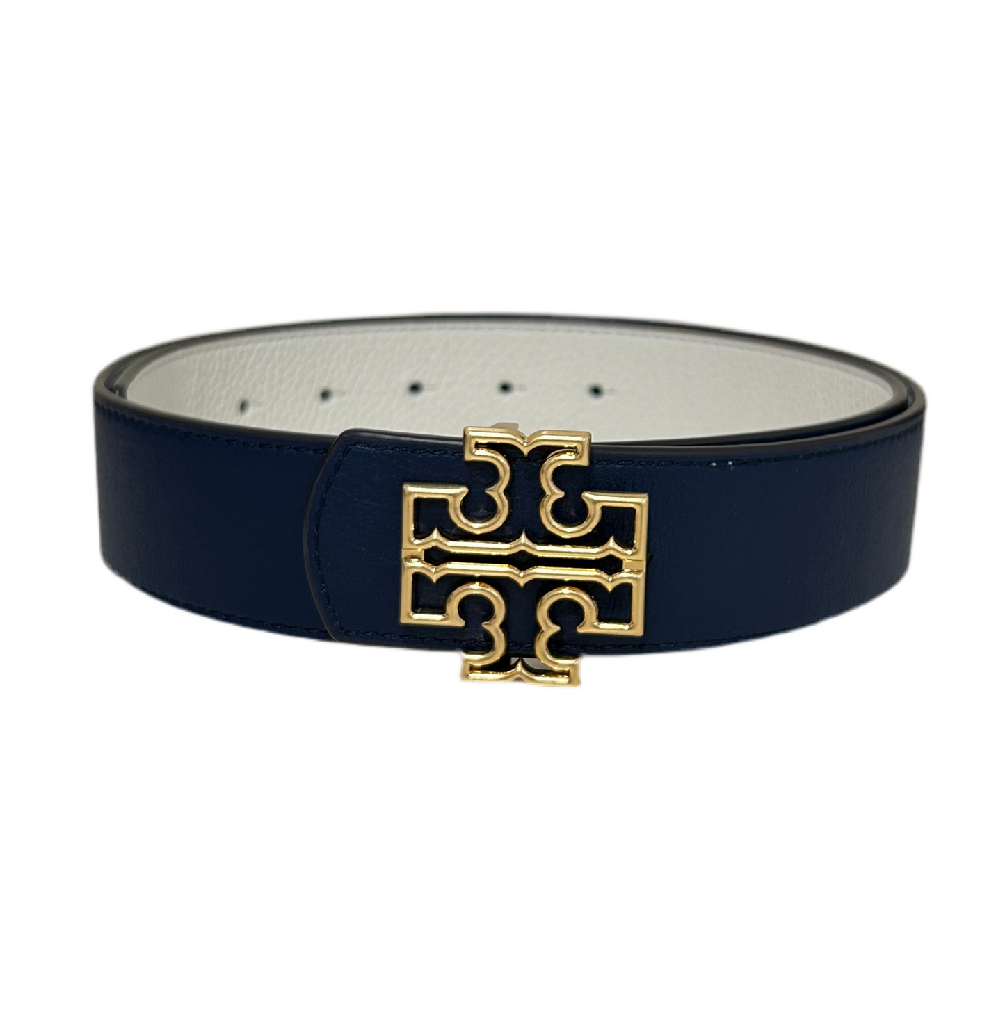 Tory Burch Britten Reversible Belt Ivory/Navy