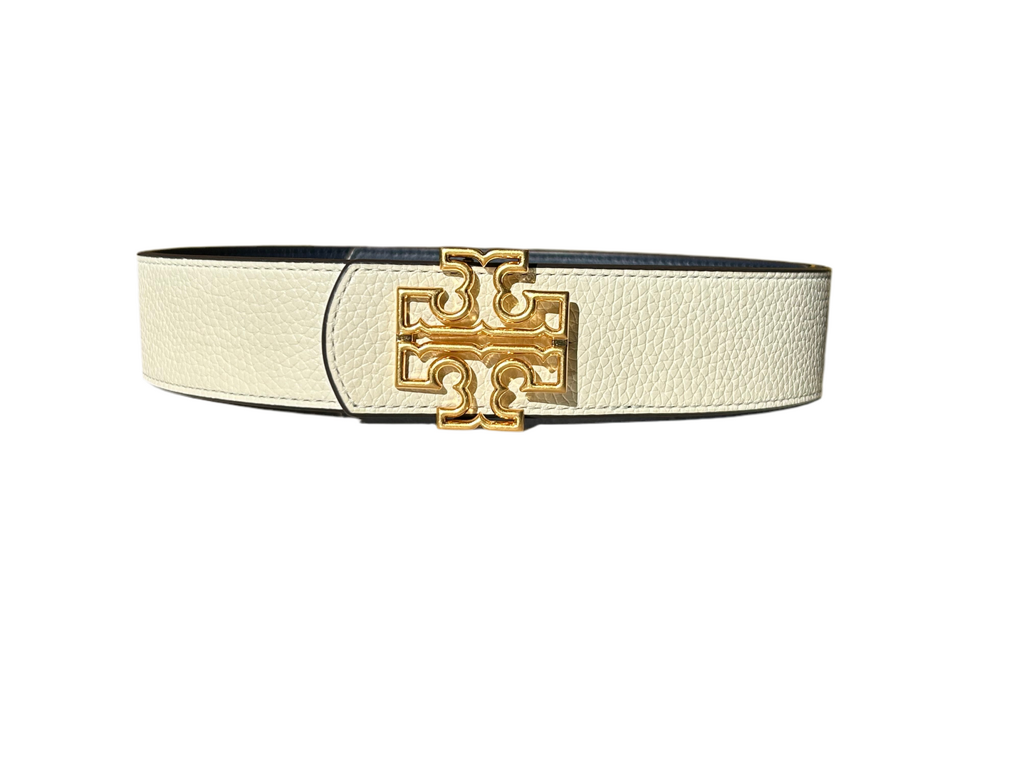Tory Burch Britten Reversible Belt Ivory/Navy