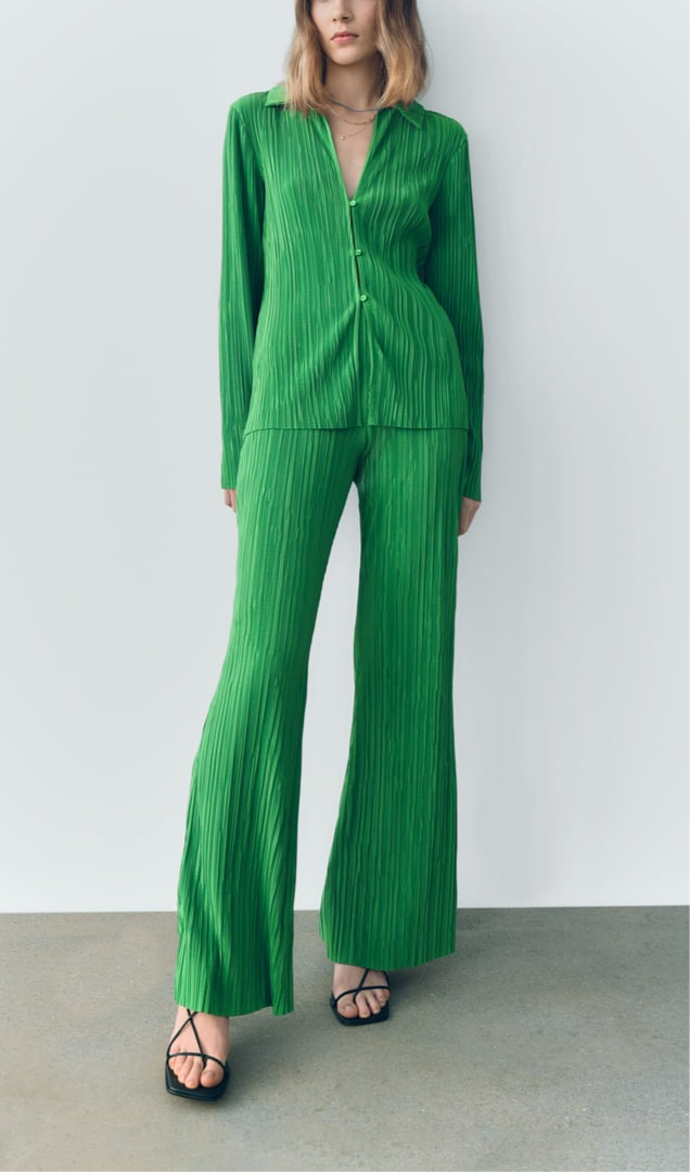 Green Zara Pleated Set