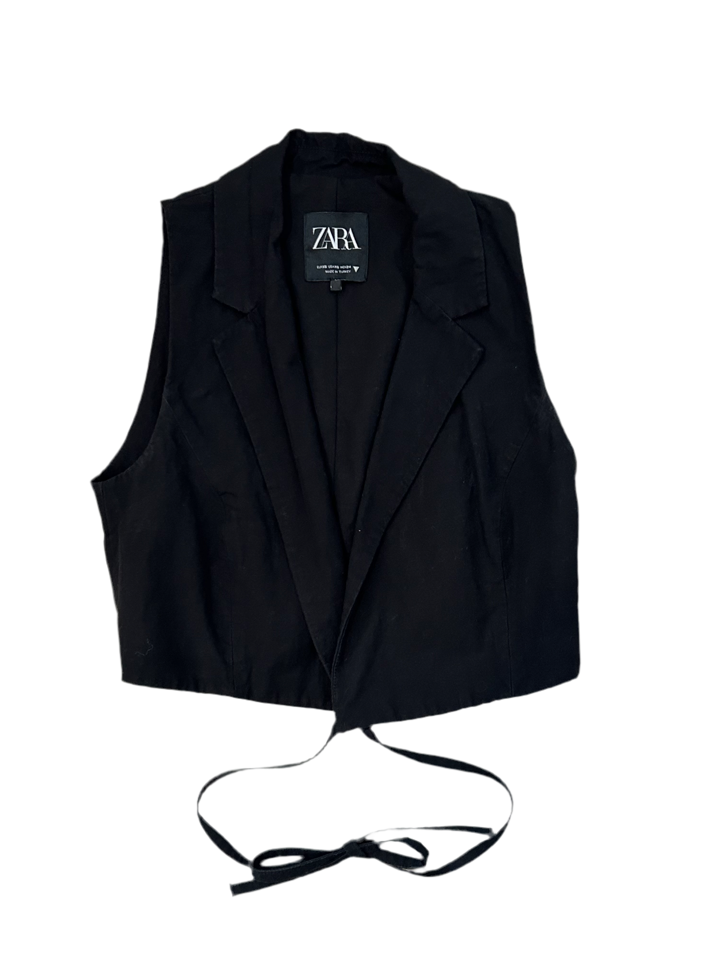 Black Linen Crop Vest