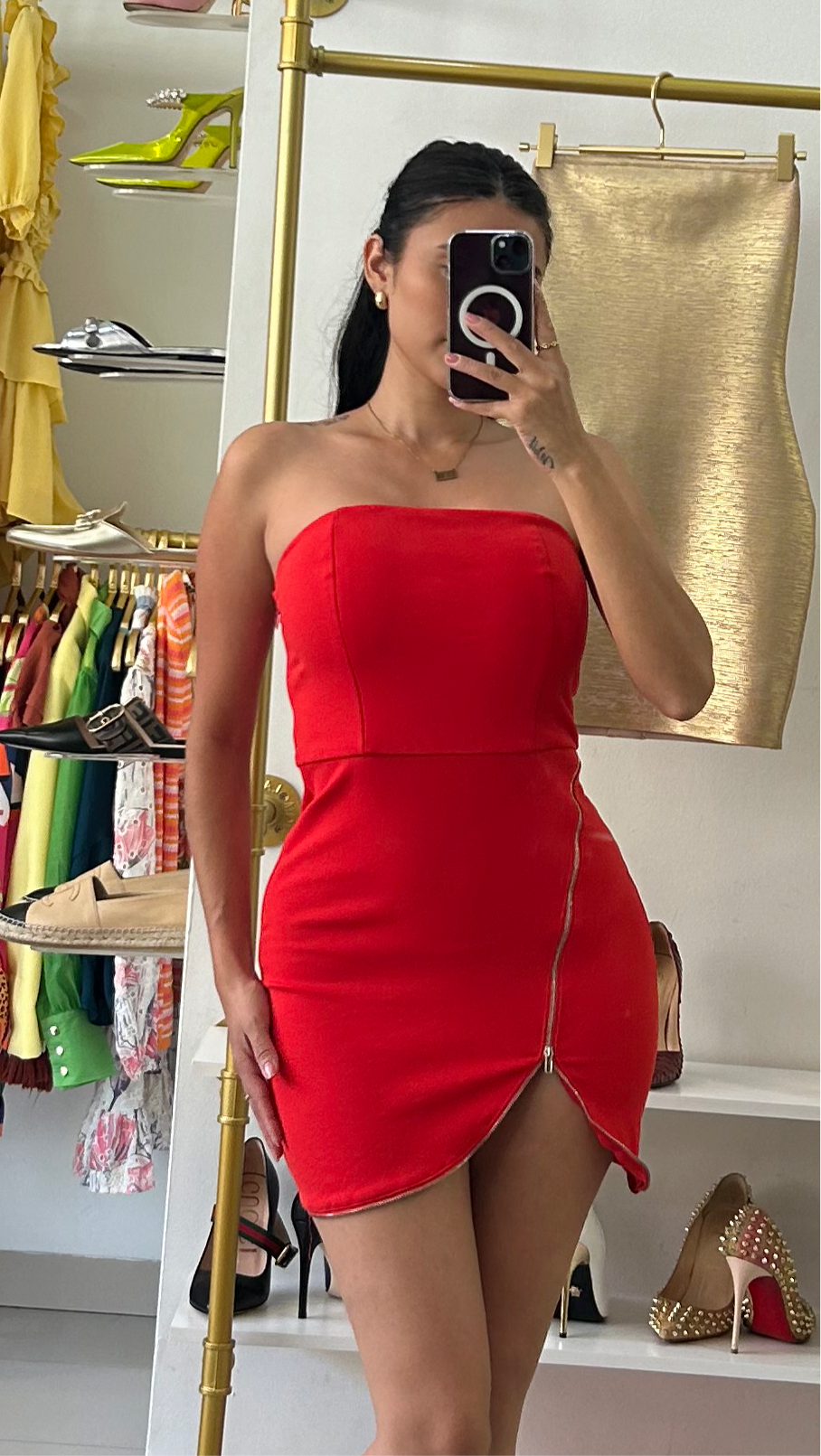 Red front zip dress
