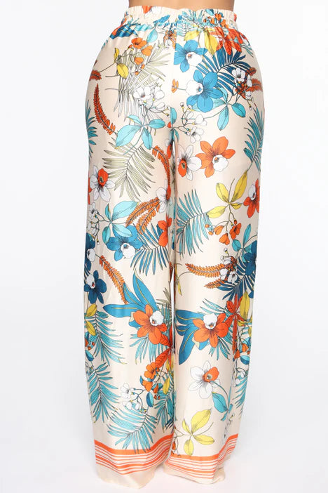 Floral Satin Wide Leg Pants