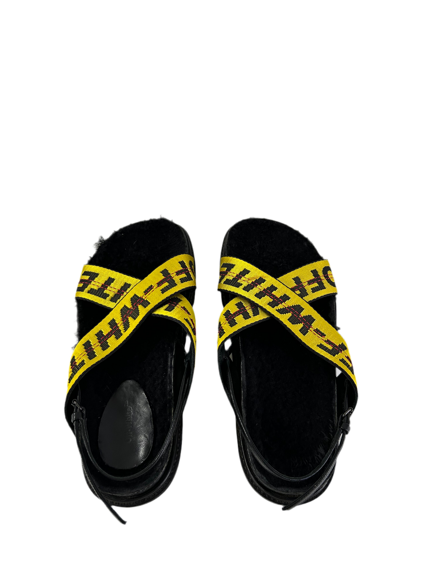Off White Faux Fur Slip on Sandals 37