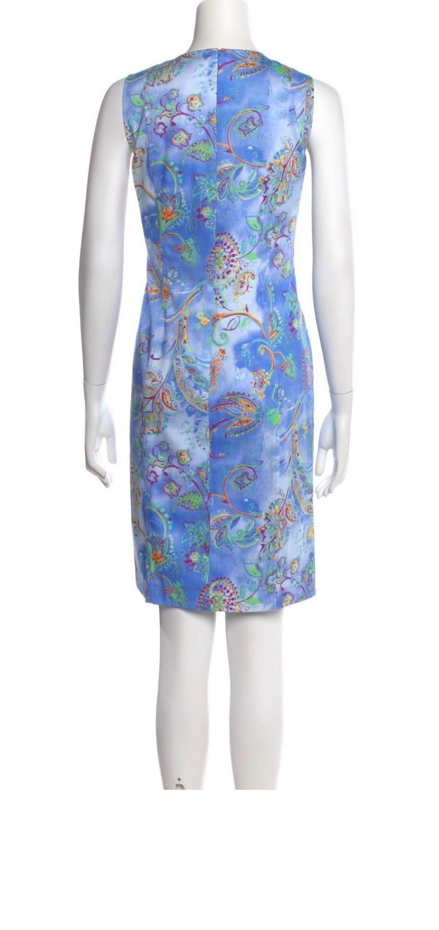 Leggiadro Cotton Blend Blue Paisley Sleeveless Shift Dress