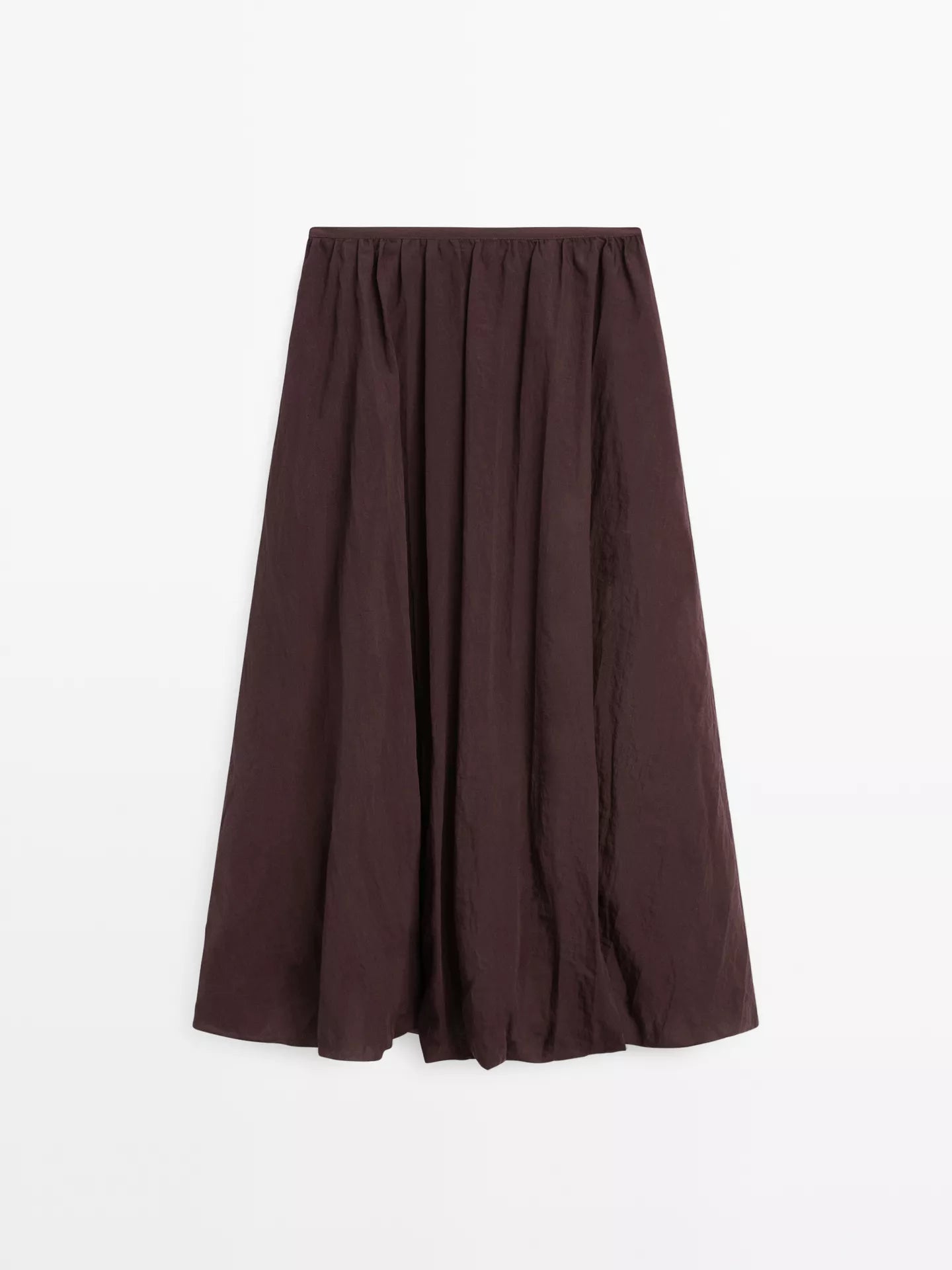 Pleated voluminous midi skirt · Burgundy · | Massimo Dutti
