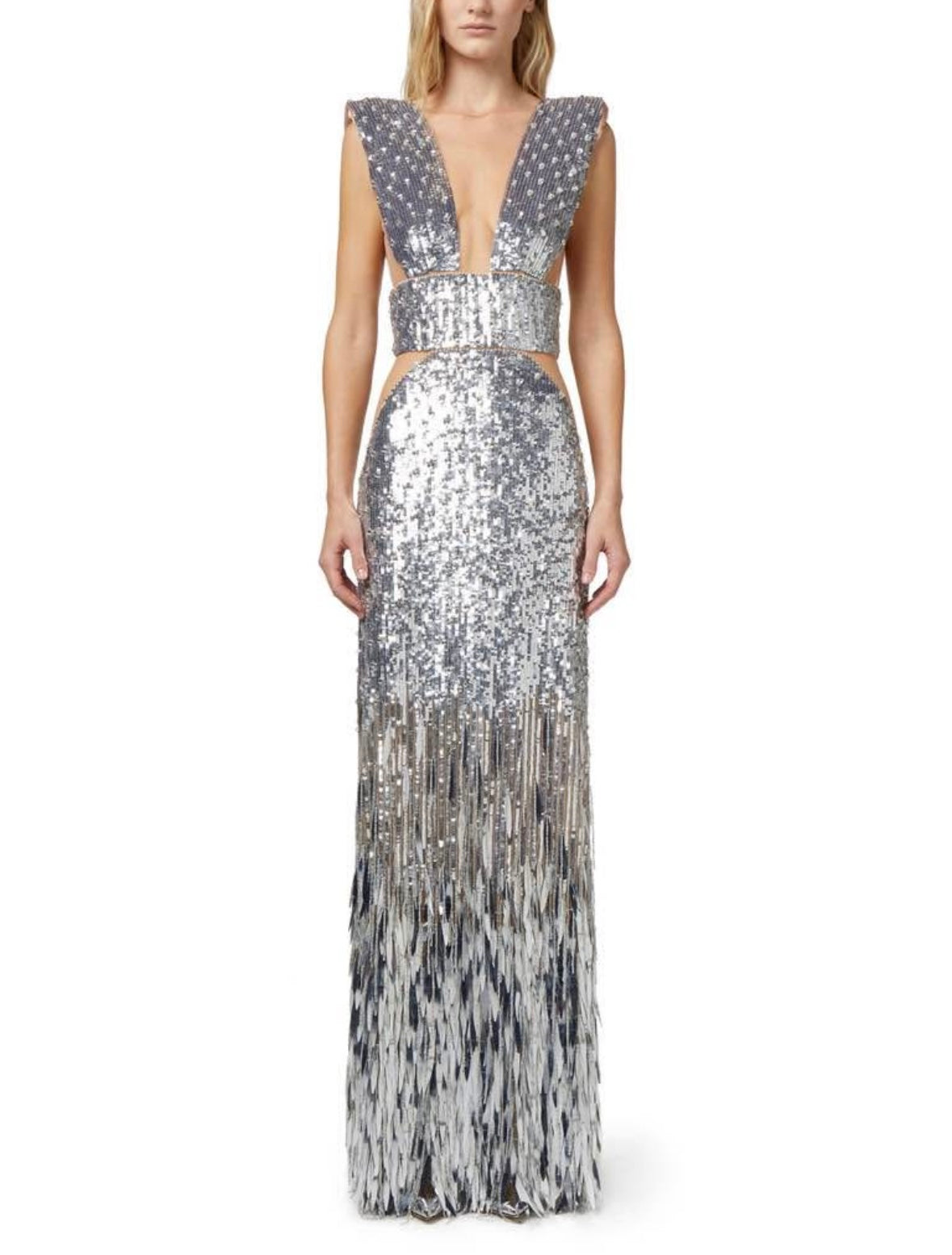 Elisabetta Franchi Silver Red Carpet Gown