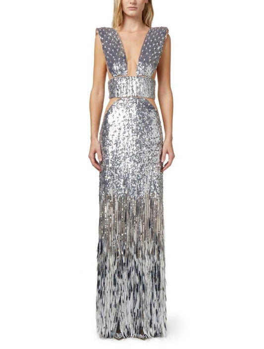 Elisabetta Franchi Silver Red Carpet Gown