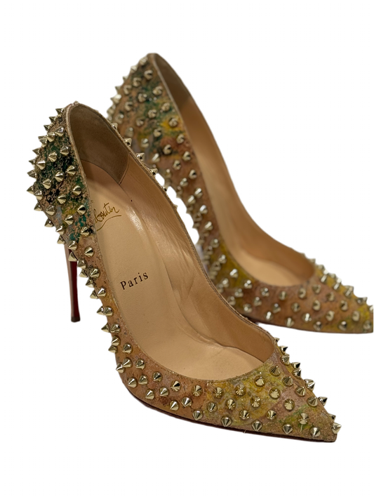 Christian Louboutin Follies Spikes 100 Pointed Toe Heels 37.5