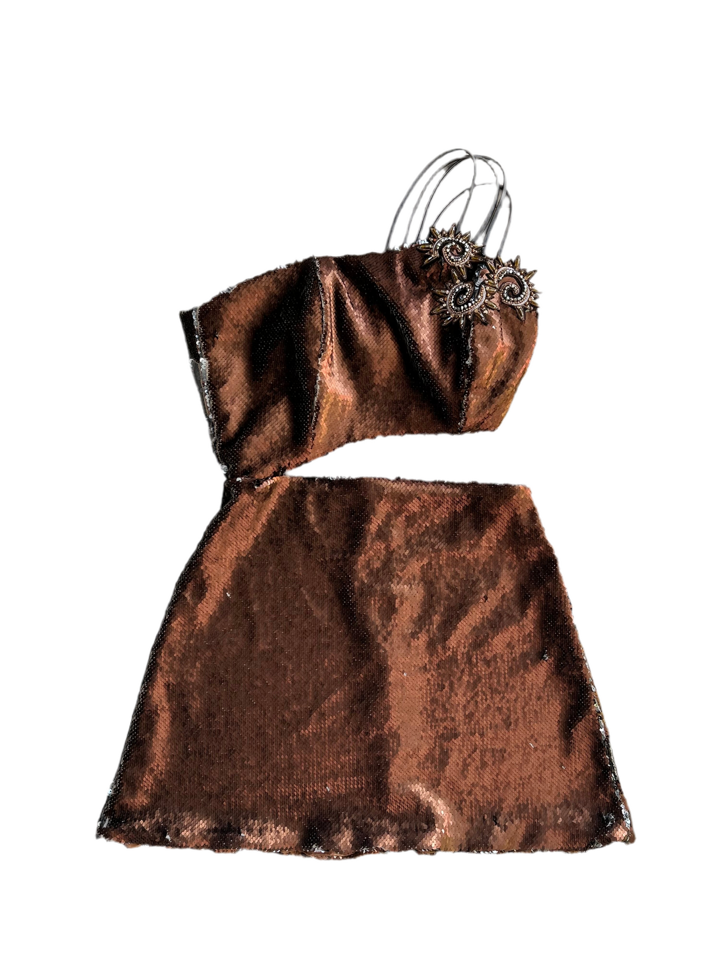 Assymetrical One Shoulder Two Tone Sequins Dress S