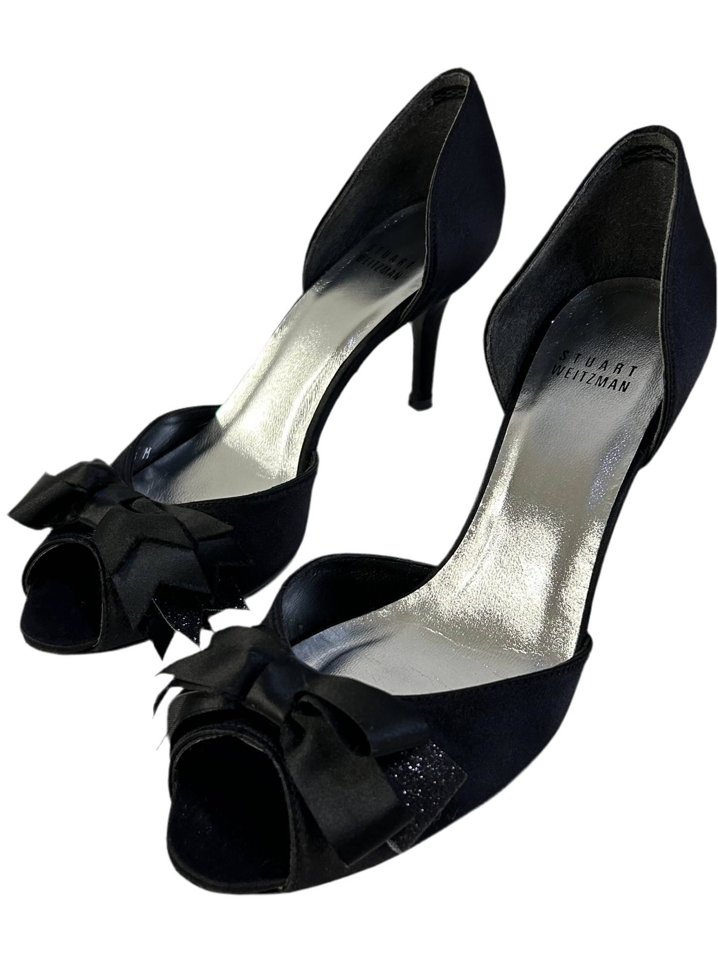 STUART WEITZMAN SATIN PEEP TOE BOW PUMPS 8.5