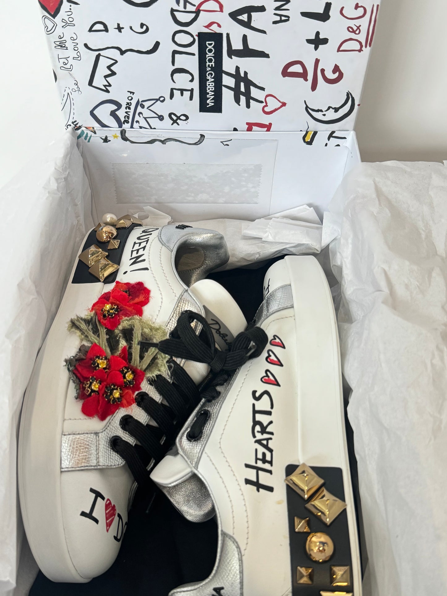 Dolce & Gabbana Portofino Flower Embellished Sneakers