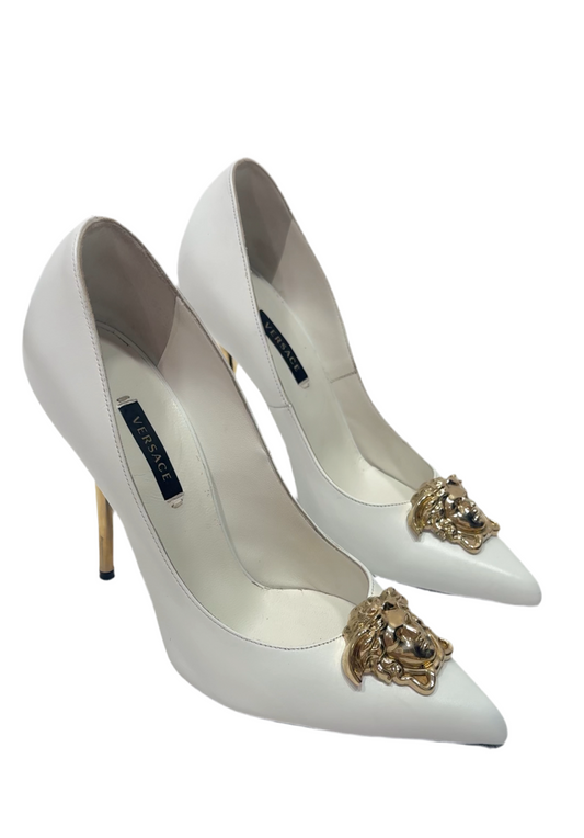 Versace Medusa White Pointed Toe Pumps