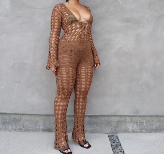Brown crochet one piece