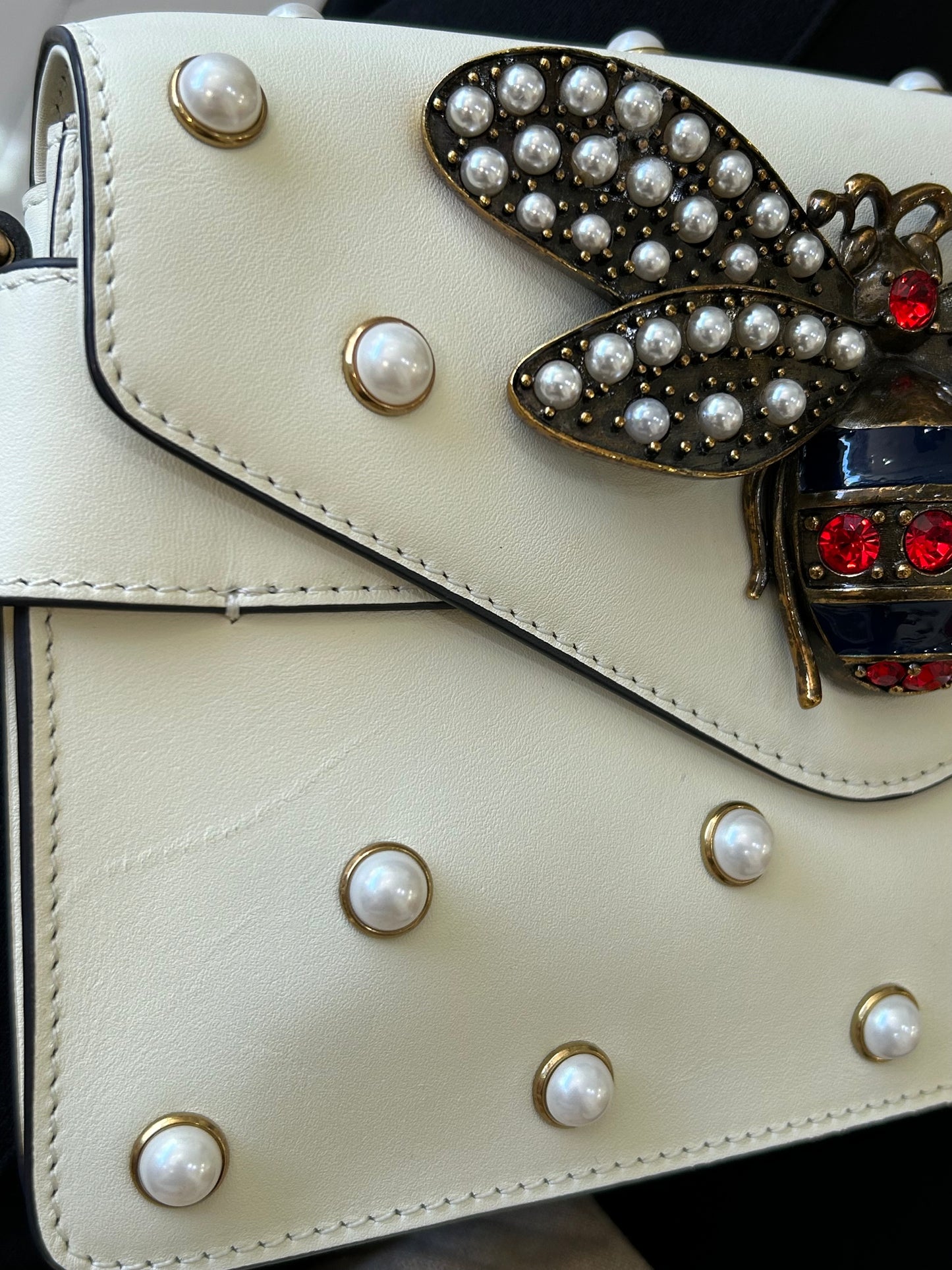 Gucci Ivory Queen Margaret Broadway Leather Pearl Bag