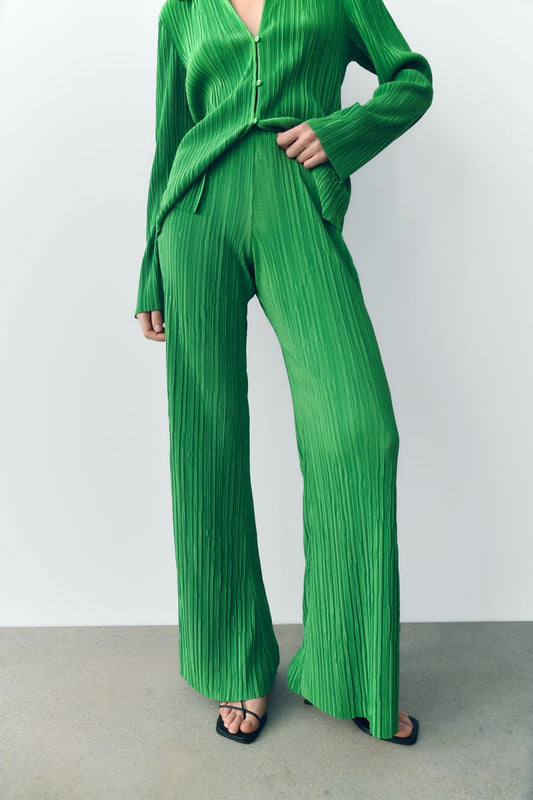 Green Zara Pleated Set
