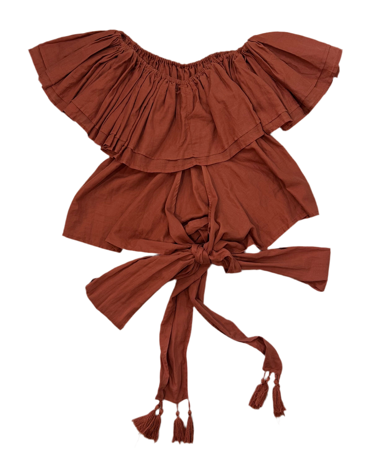 Erika Peña Ruffle Off Shoulder Top