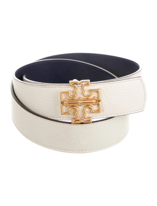 Tory Burch Britten Reversible Belt Ivory/Navy