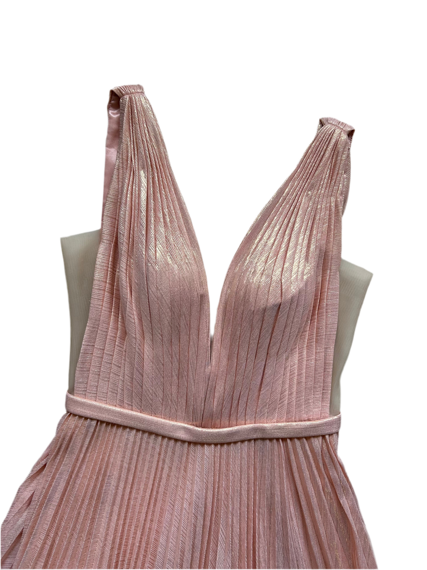 Peach Metallic A-line V-neck Dress