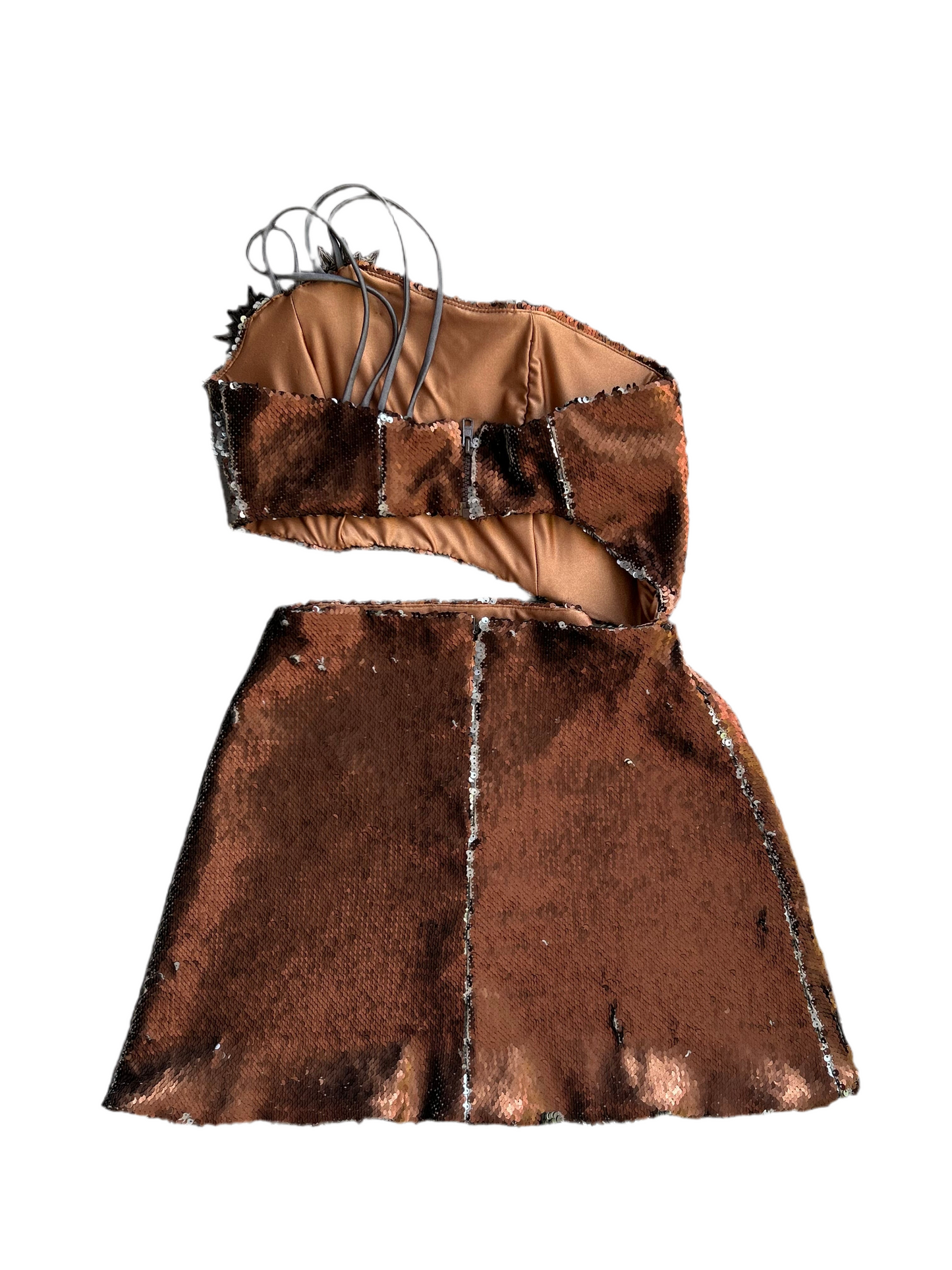 Assymetrical One Shoulder Two Tone Sequins Dress S