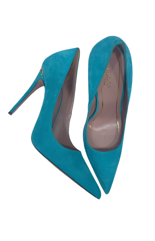 Gucci Teal Suede Heels 38