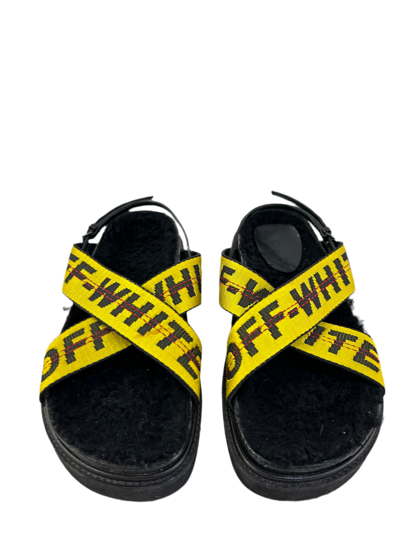 Off White Faux Fur Slip on Sandals 37