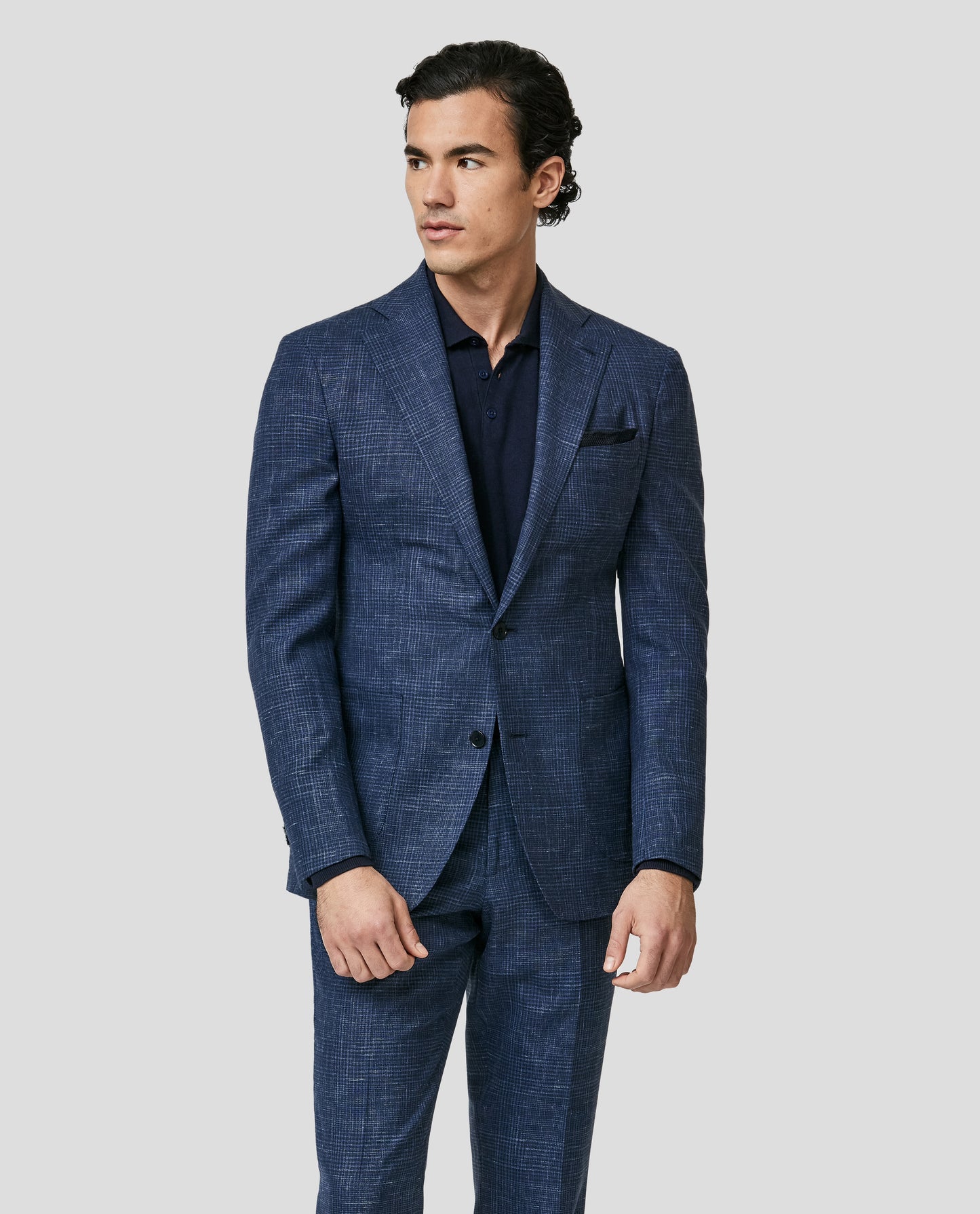Atelier Munro Blue & Navy Loro Piana Wool-Silk-Linen Glen Plaid Suit