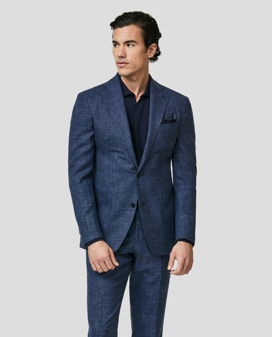 Atelier Munro Blue & Navy Loro Piana Wool-Silk-Linen Glen Plaid Suit