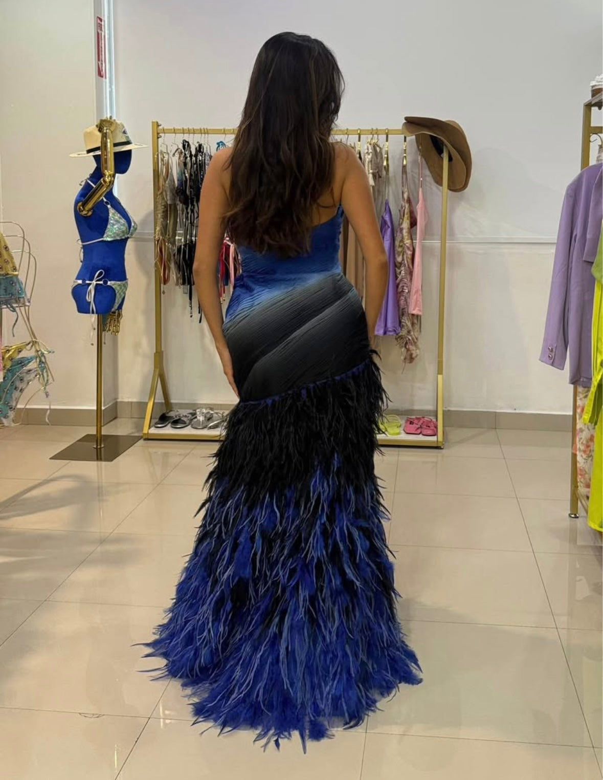 Blue Feather Carmen Chirino Gown 8