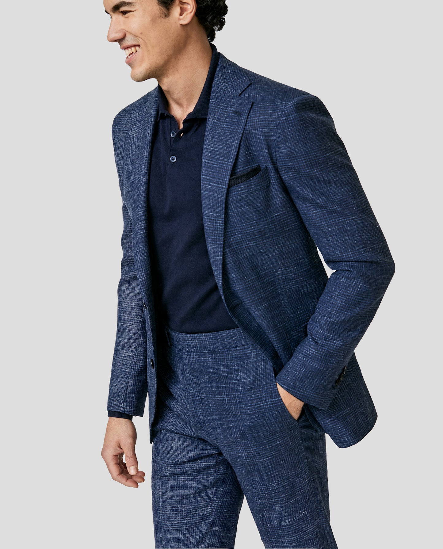 Atelier Munro Blue & Navy Loro Piana Wool-Silk-Linen Glen Plaid Suit