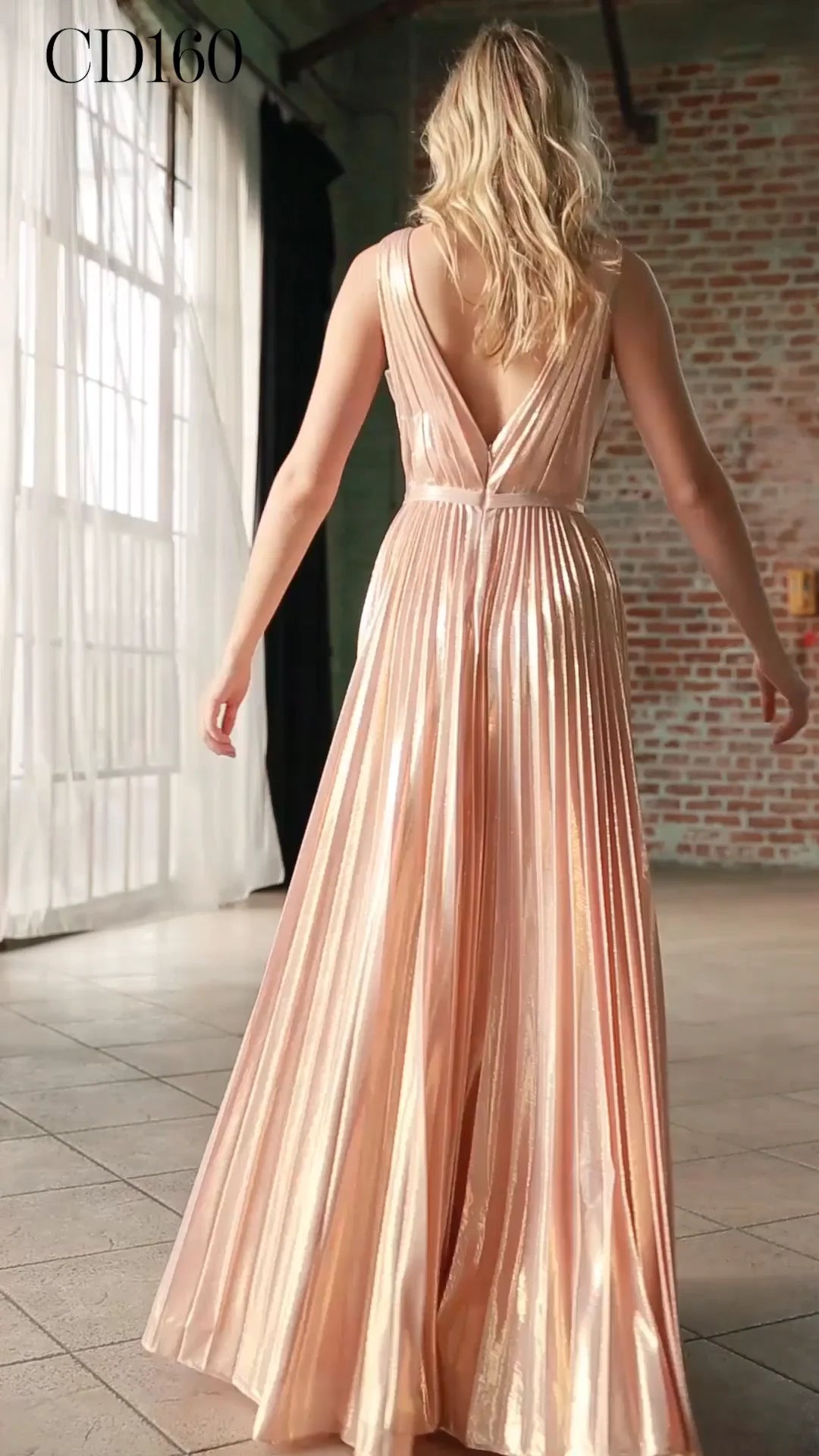 Peach Metallic A-line V-neck Dress