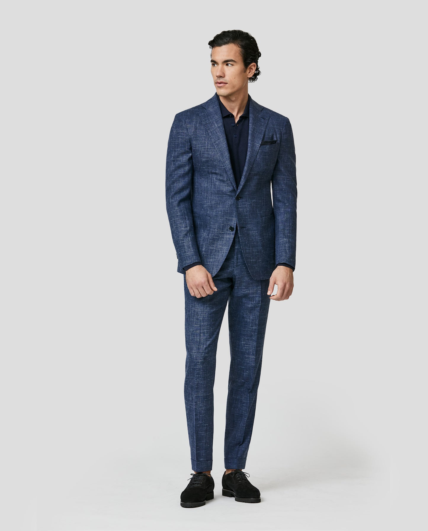 Atelier Munro Blue & Navy Loro Piana Wool-Silk-Linen Glen Plaid Suit
