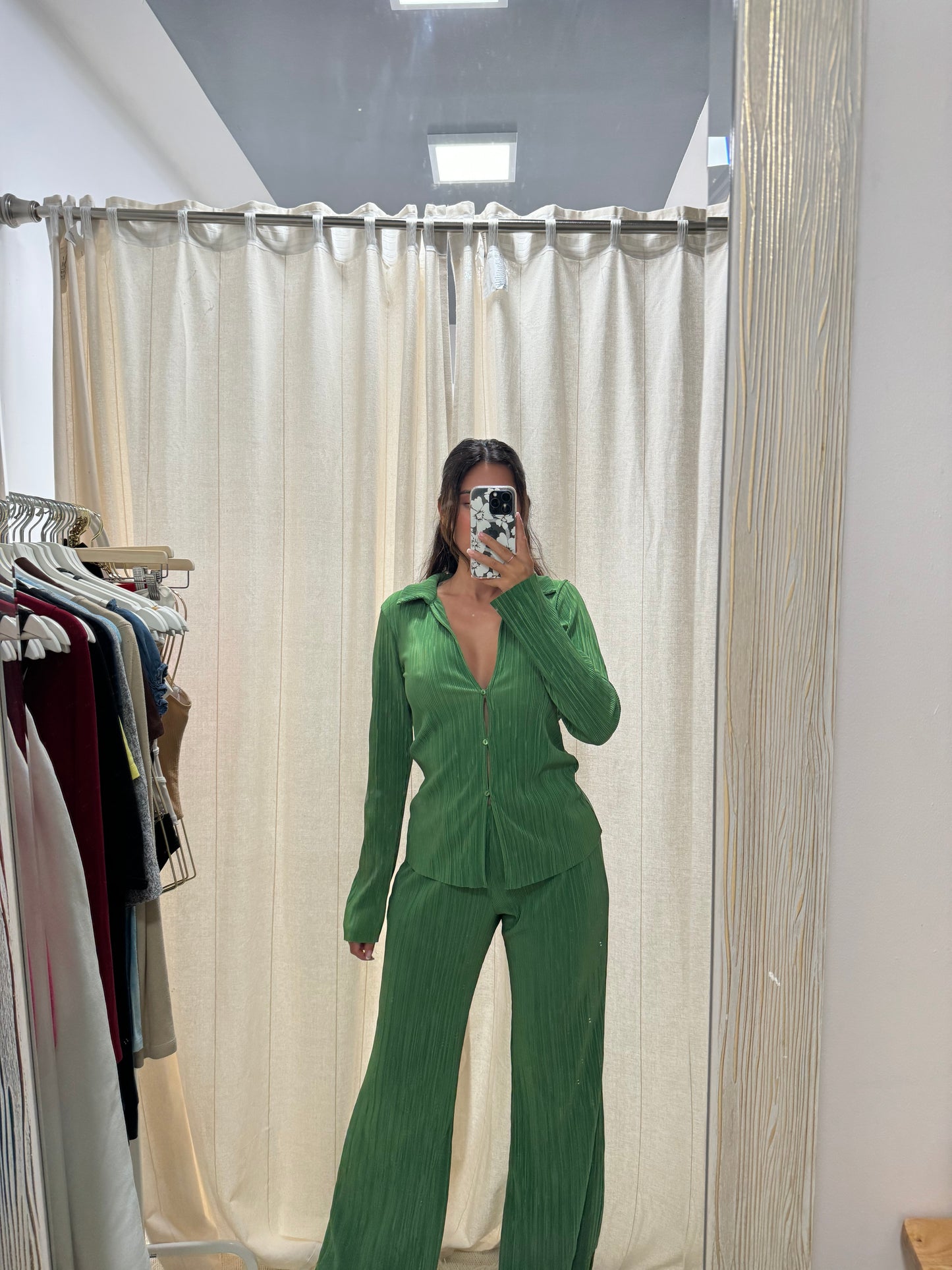 Green Zara Pleated Set