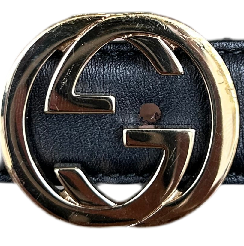 Gucci Black Interlocking Gold Logo Leather Belt