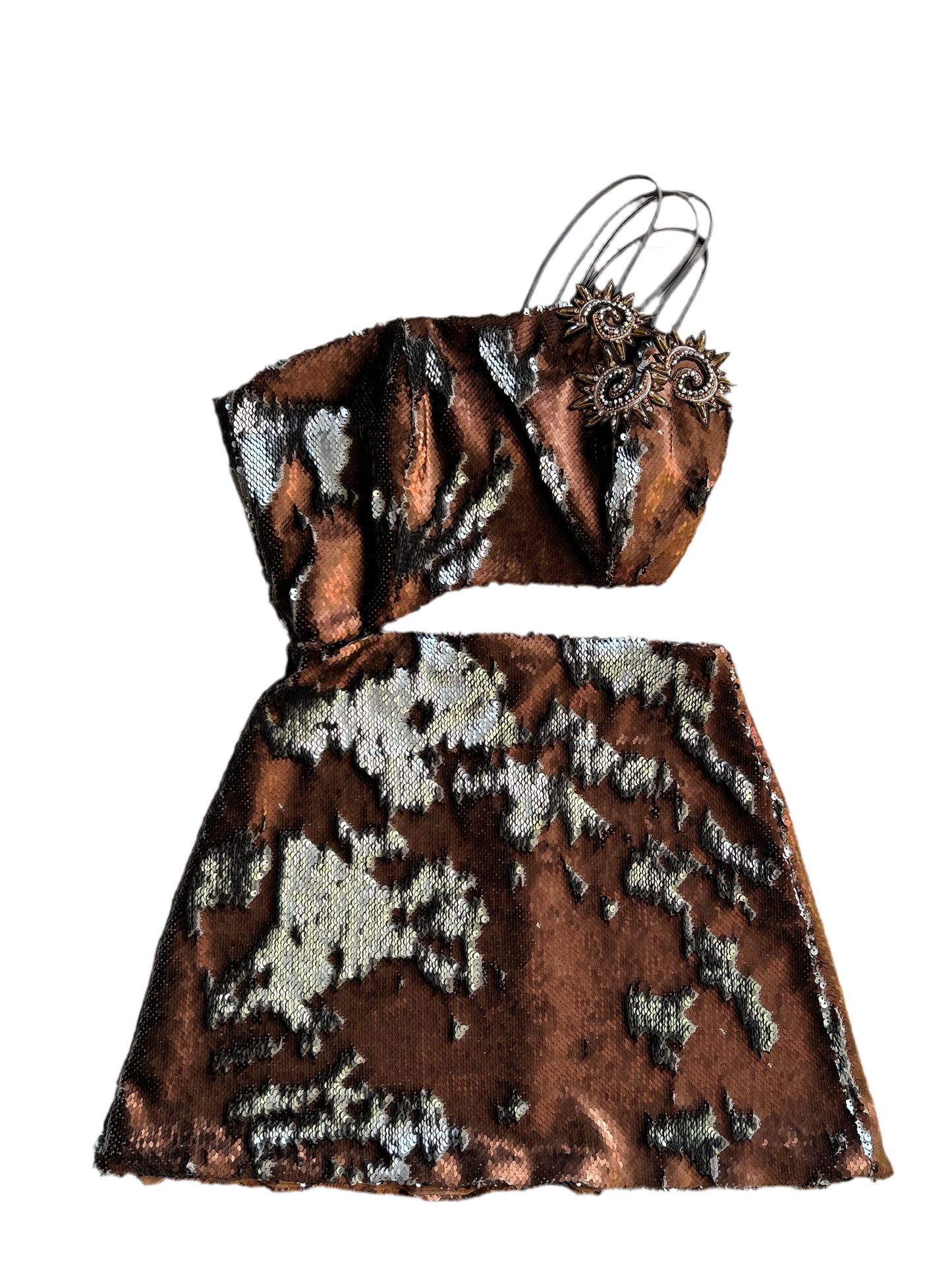 Assymetrical One Shoulder Two Tone Sequins Dress S