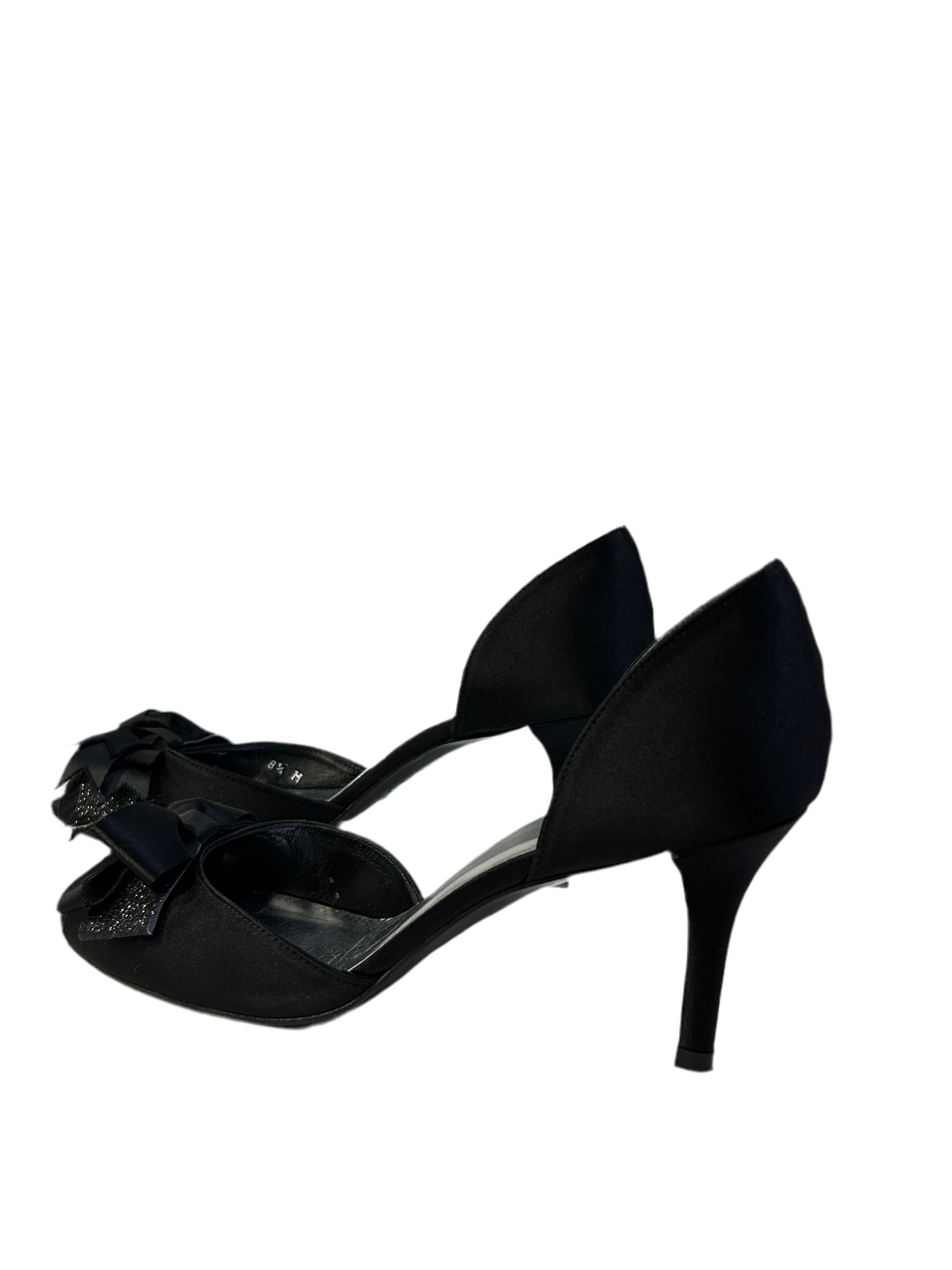 STUART WEITZMAN SATIN PEEP TOE BOW PUMPS 8.5