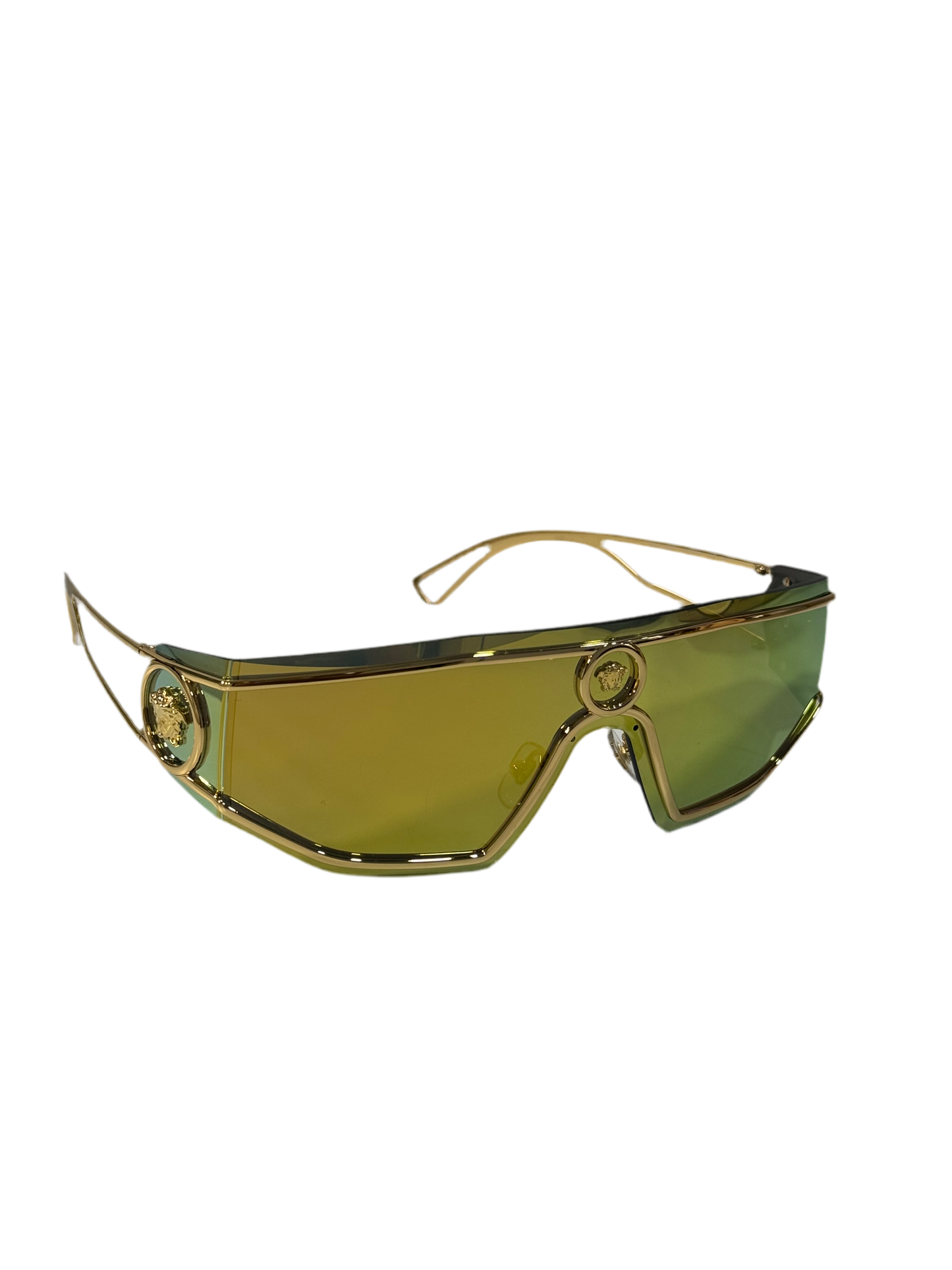 Versace Medusa Gold Tone Mirrored Shield Sunglasses