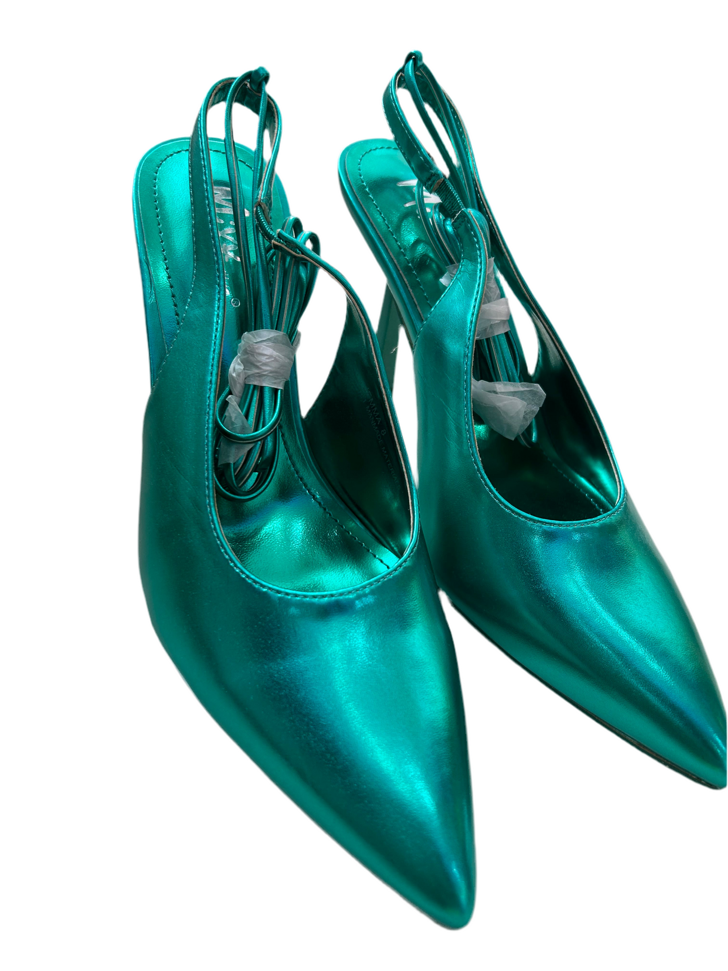 Metallic green pointed heels 8