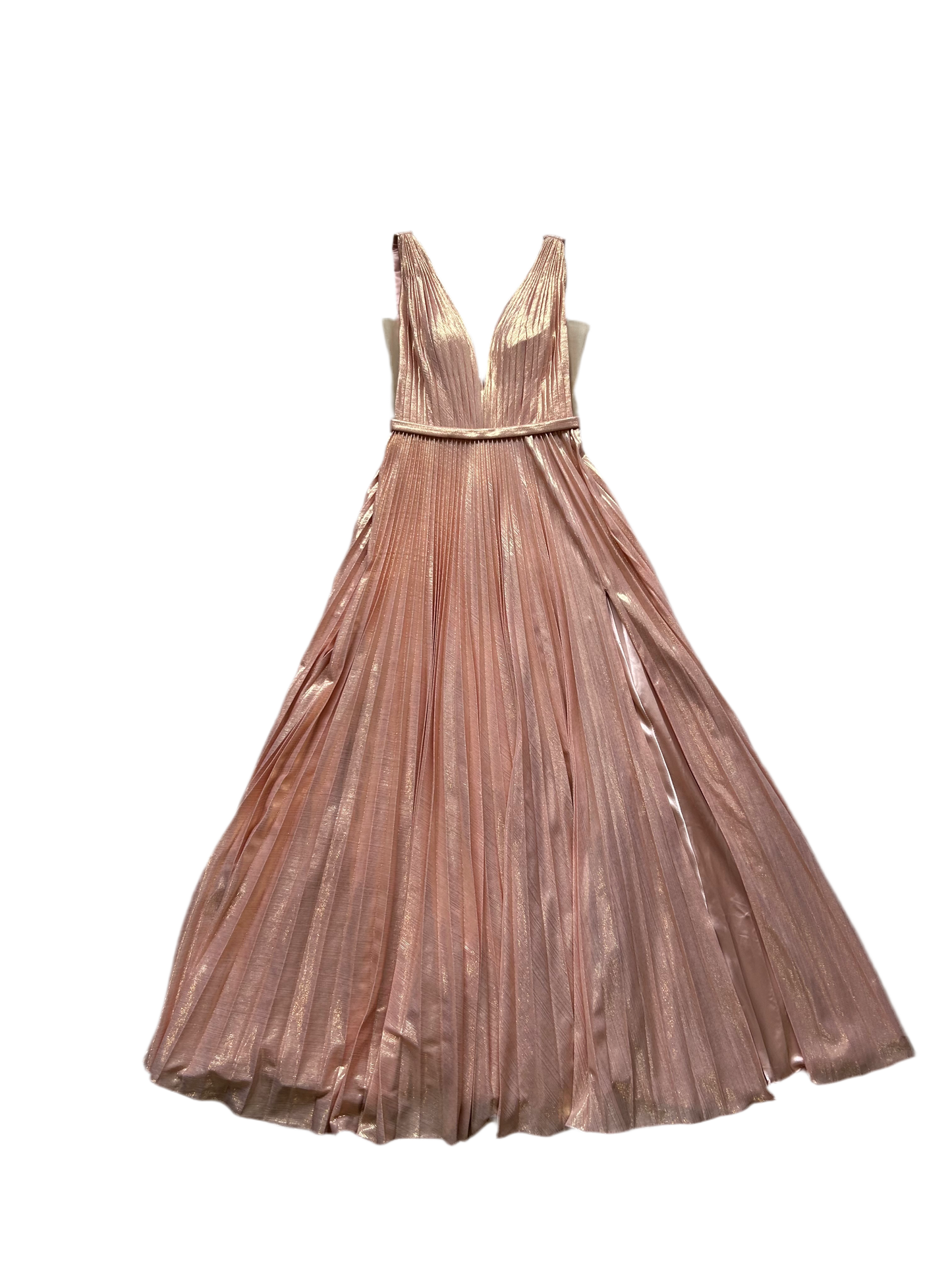 Peach Metallic A-line V-neck Dress